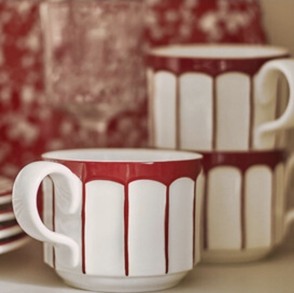 Anthropologie Latte Stoneware Mug: Boulevard Edition in Red and White Glaze, NWT - Picture 2 of 5